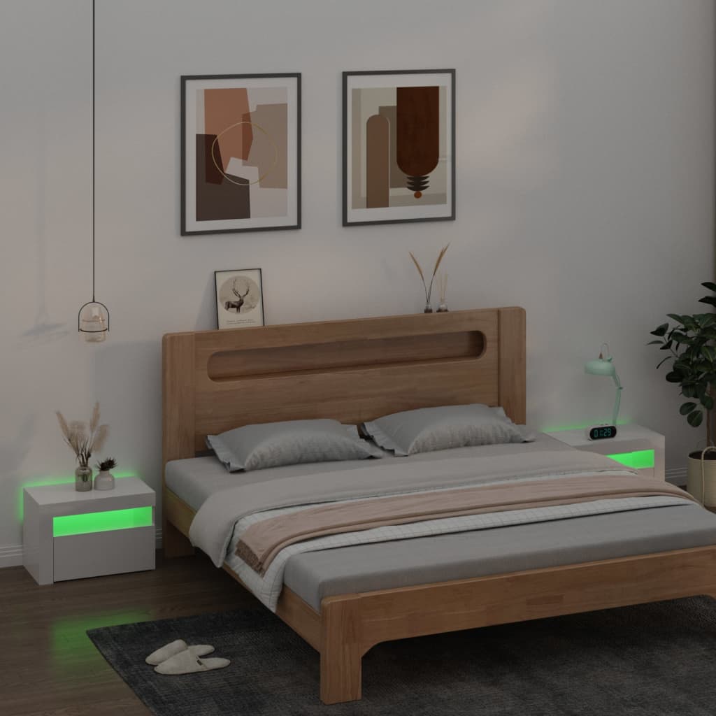 Yöpöytä 2 kpl LED-valoilla korkeakiilto valkoinen 60x35x40 cm - Sisustajankoti.fi
