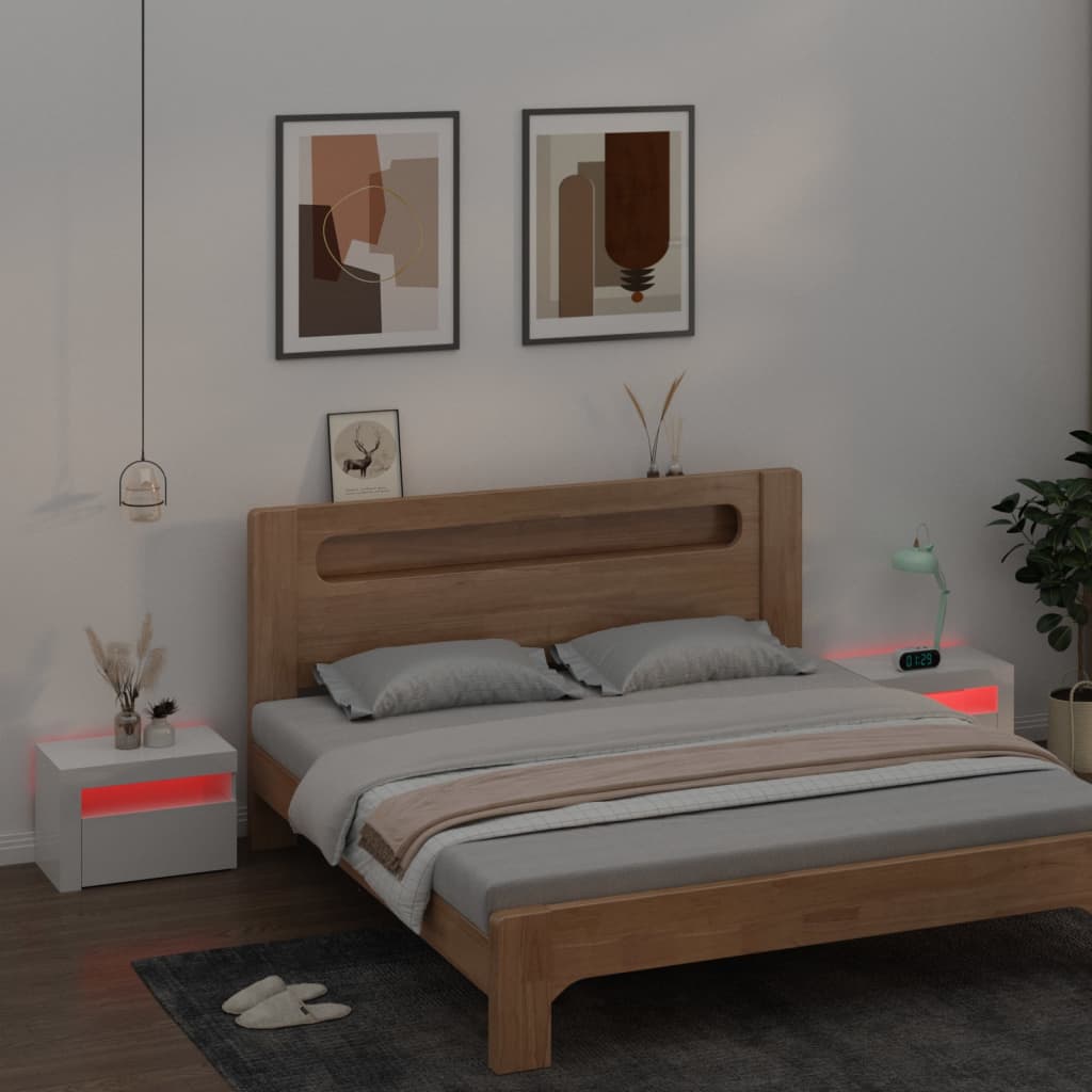 Yöpöytä 2 kpl LED-valoilla korkeakiilto valkoinen 60x35x40 cm - Sisustajankoti.fi