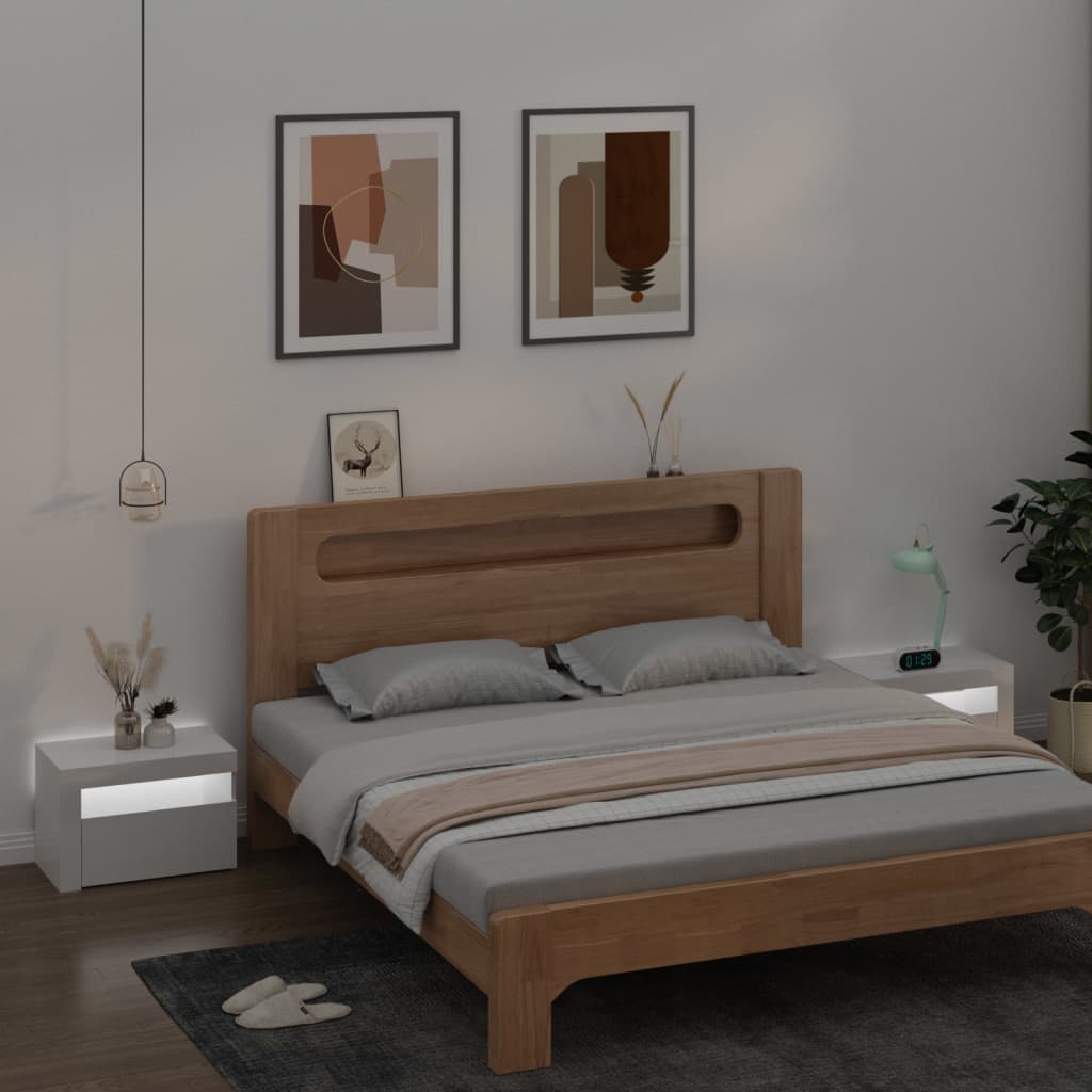 Yöpöytä 2 kpl LED-valoilla korkeakiilto valkoinen 60x35x40 cm - Sisustajankoti.fi