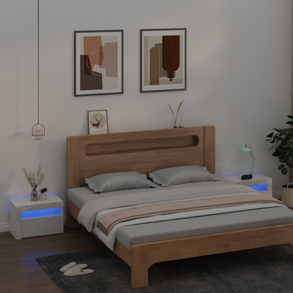 Yöpöytä 2 kpl LED-valoilla korkeakiilto valkoinen 60x35x40 cm - Sisustajankoti.fi