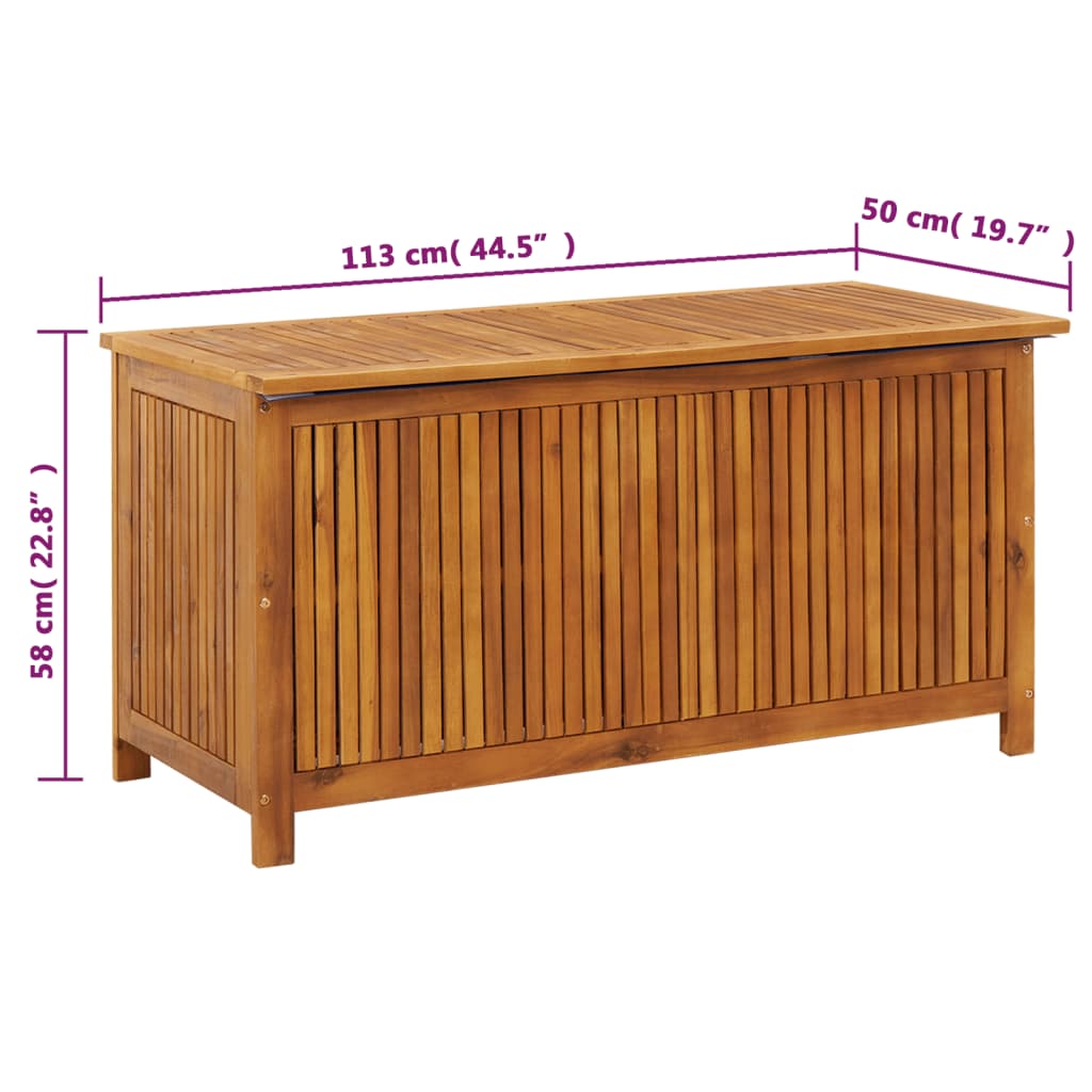 Puutarhan varastolaatikko 113x50x58 cm täysi akasiapuu - Sisustajankoti.fi