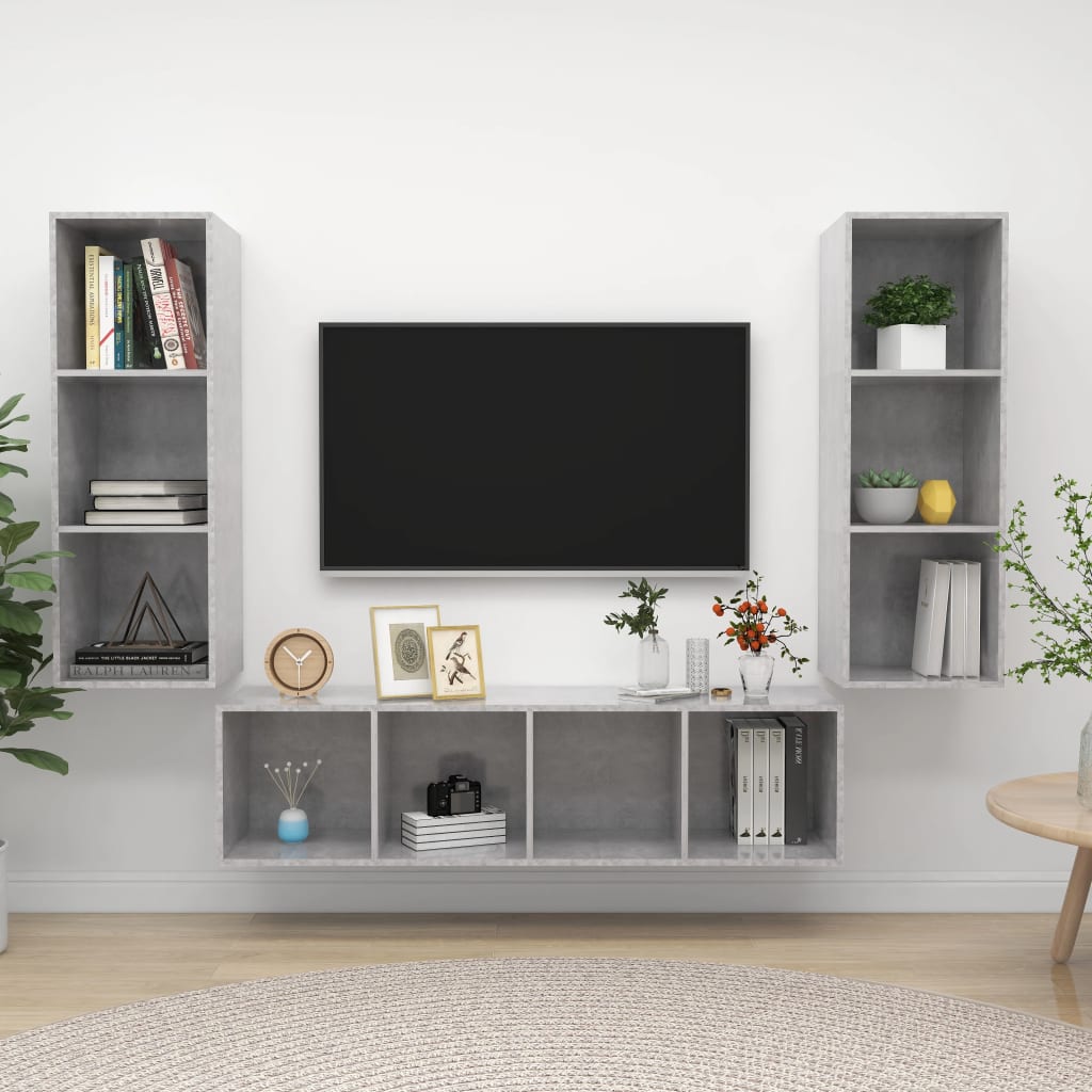 3-osainen TV-kaappisarja betoninharmaa lastulevy - Sisustajankoti.fi