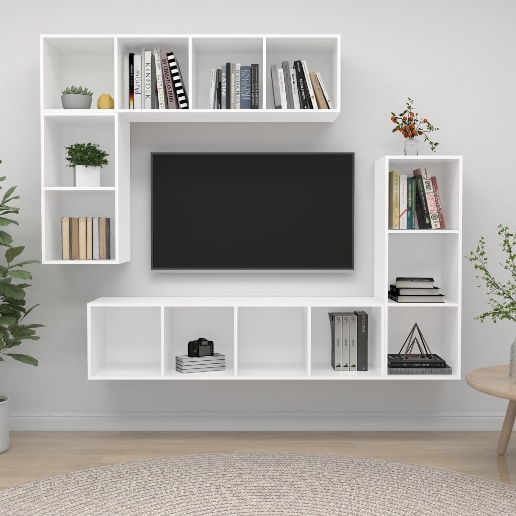 4-osainen TV-kaappisarja valkoinen lastulevy - Sisustajankoti.fi