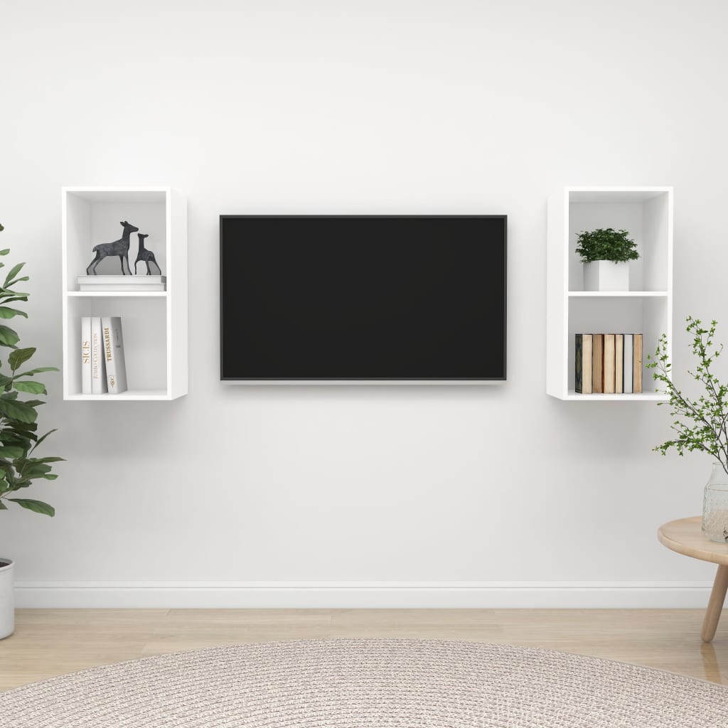 Seinäkiinnitettävä TV-taso 2 kpl valkoinen lastulevy - Sisustajankoti.fi