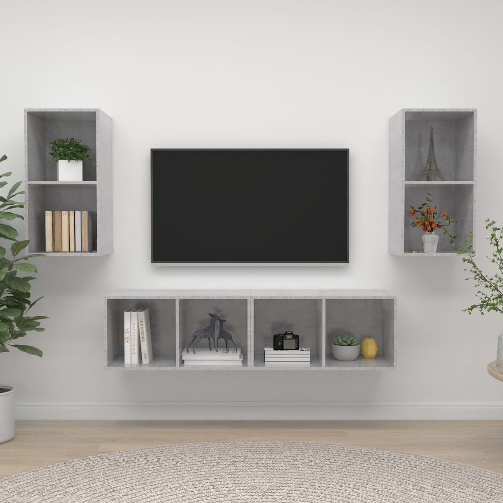 Seinäkiinnitettävät TV-tasot 4 kpl betoninharmaa lastulevy - Sisustajankoti.fi