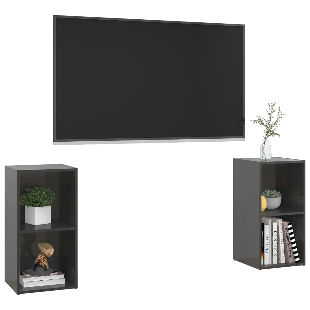 TV-tasot 2 kpl korkeakiilto harmaa 72x35x36,5 cm lastulevy - Sisustajankoti.fi