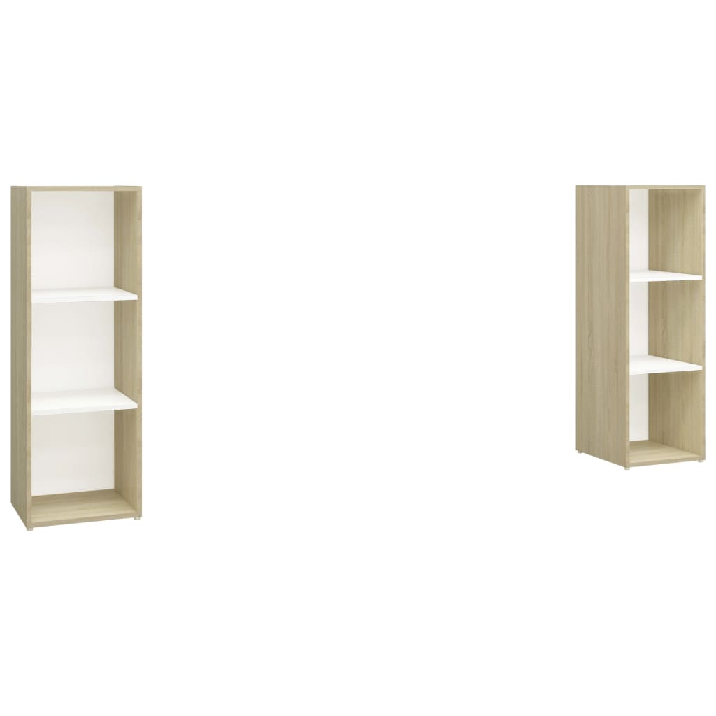 TV-tasot 2 kpl valkoinen/Sonoma-tammi 107x35x37 cm lastulevy - Sisustajankoti.fi