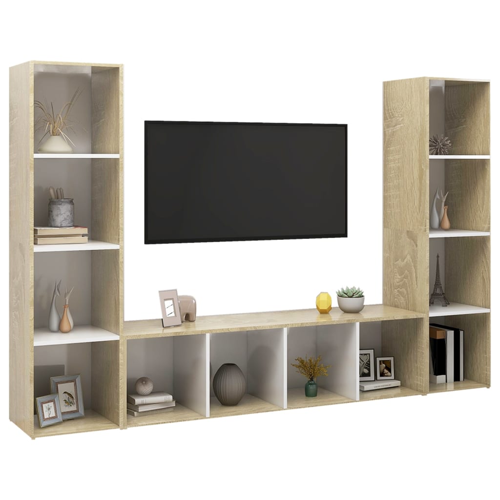 TV-tasot 3 kpl valk./Sonoma-tammi 142,5x35x36,5 cm lastulevy - Sisustajankoti.fi