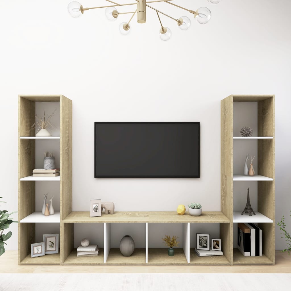 TV-tasot 3 kpl valk./Sonoma-tammi 142,5x35x36,5 cm lastulevy - Sisustajankoti.fi