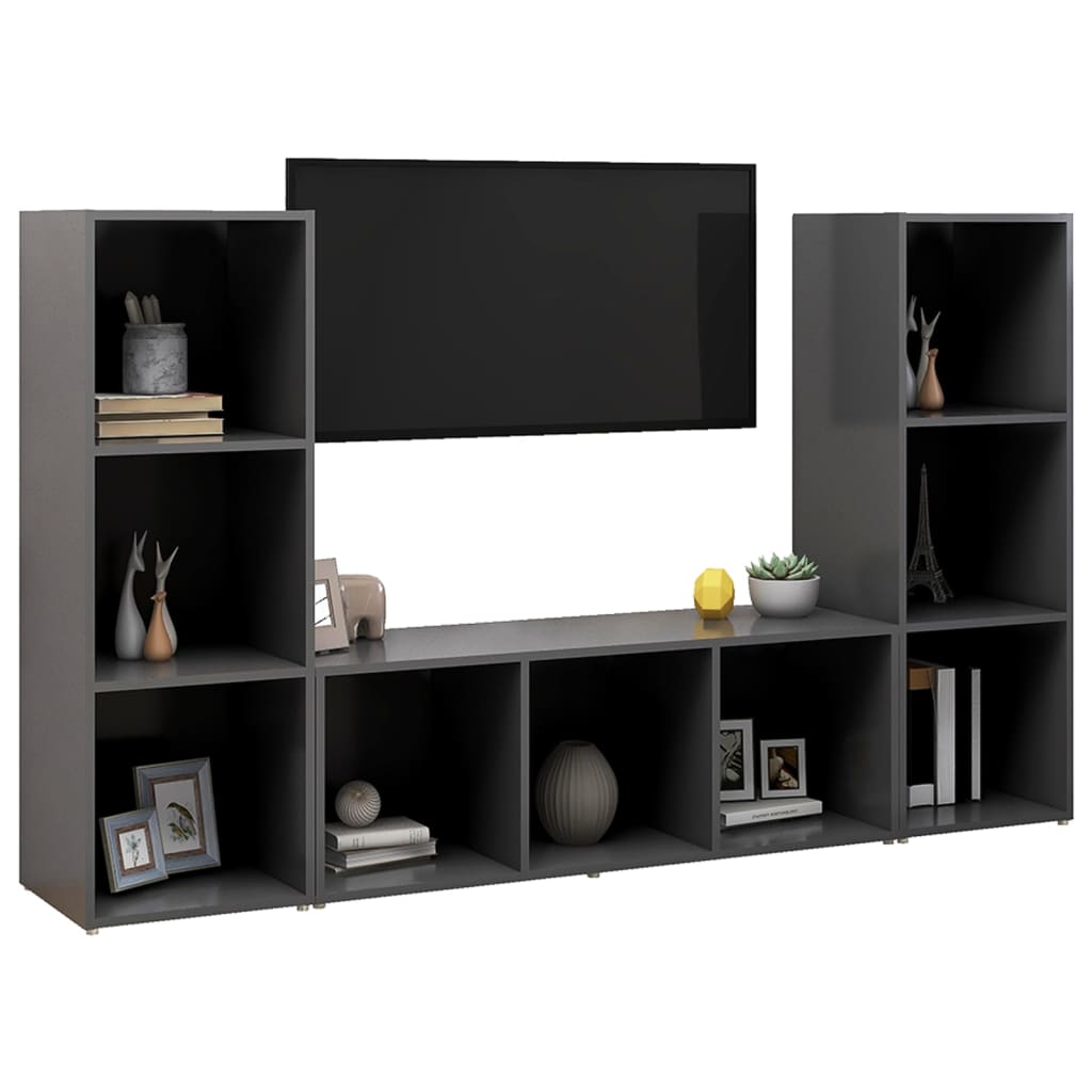 TV-tasot 3 kpl harmaa 107x35x37 cm lastulevy - Sisustajankoti.fi