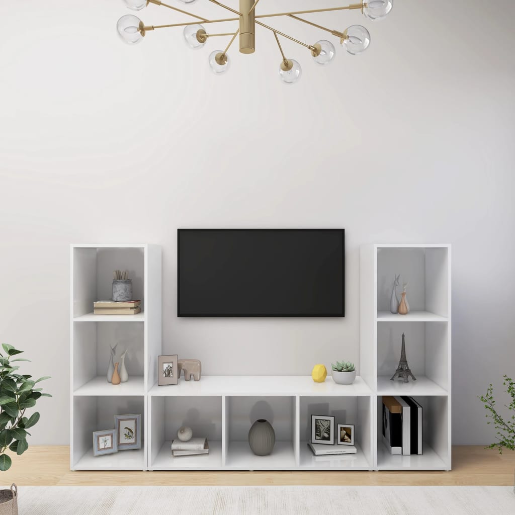 TV-tasot 3 kpl korkeakiilto valkoinen 107x35x37 cm lastulevy - Sisustajankoti.fi