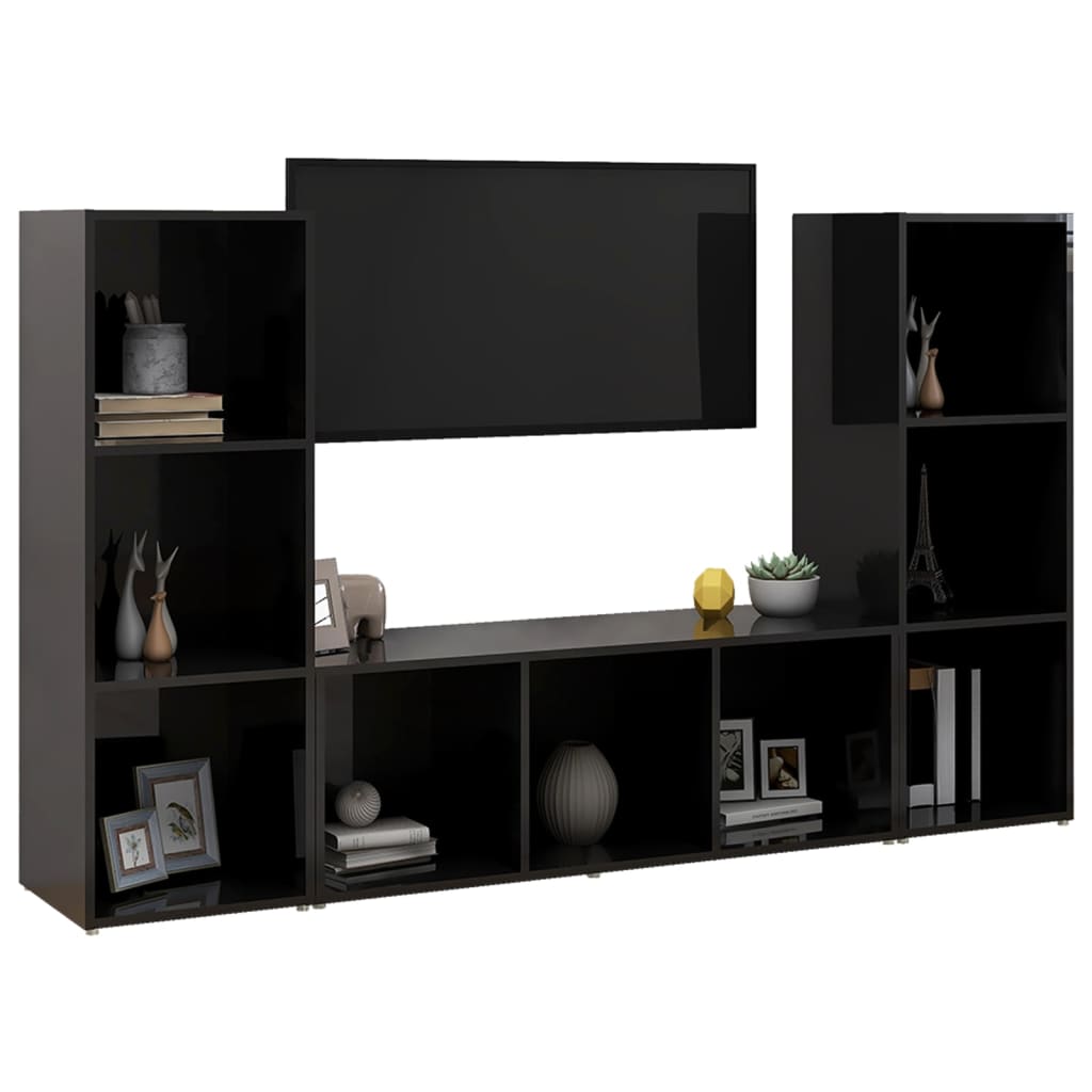 TV-tasot 3 kpl korkeakiilto musta 107x35x37 cm lastulevy - Sisustajankoti.fi