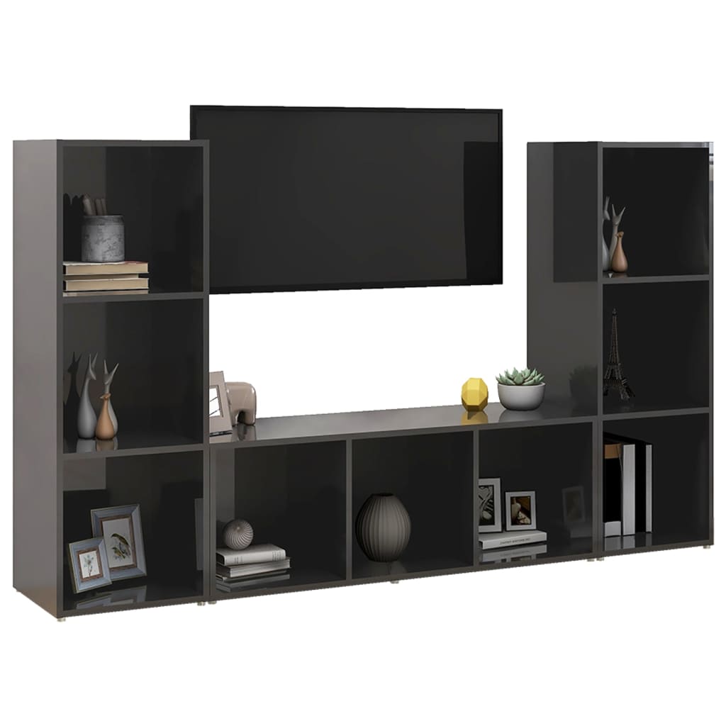 TV-tasot 3 kpl korkeakiilto harmaa 107x35x37 cm lastulevy - Sisustajankoti.fi