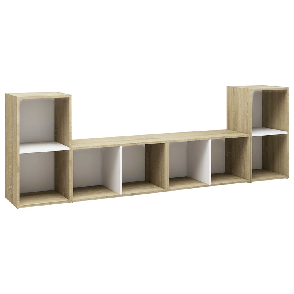 TV-tasot 4 kpl valkoinen/Sonoma-tammi 72x35x36,5 cm lastulevy - Sisustajankoti.fi