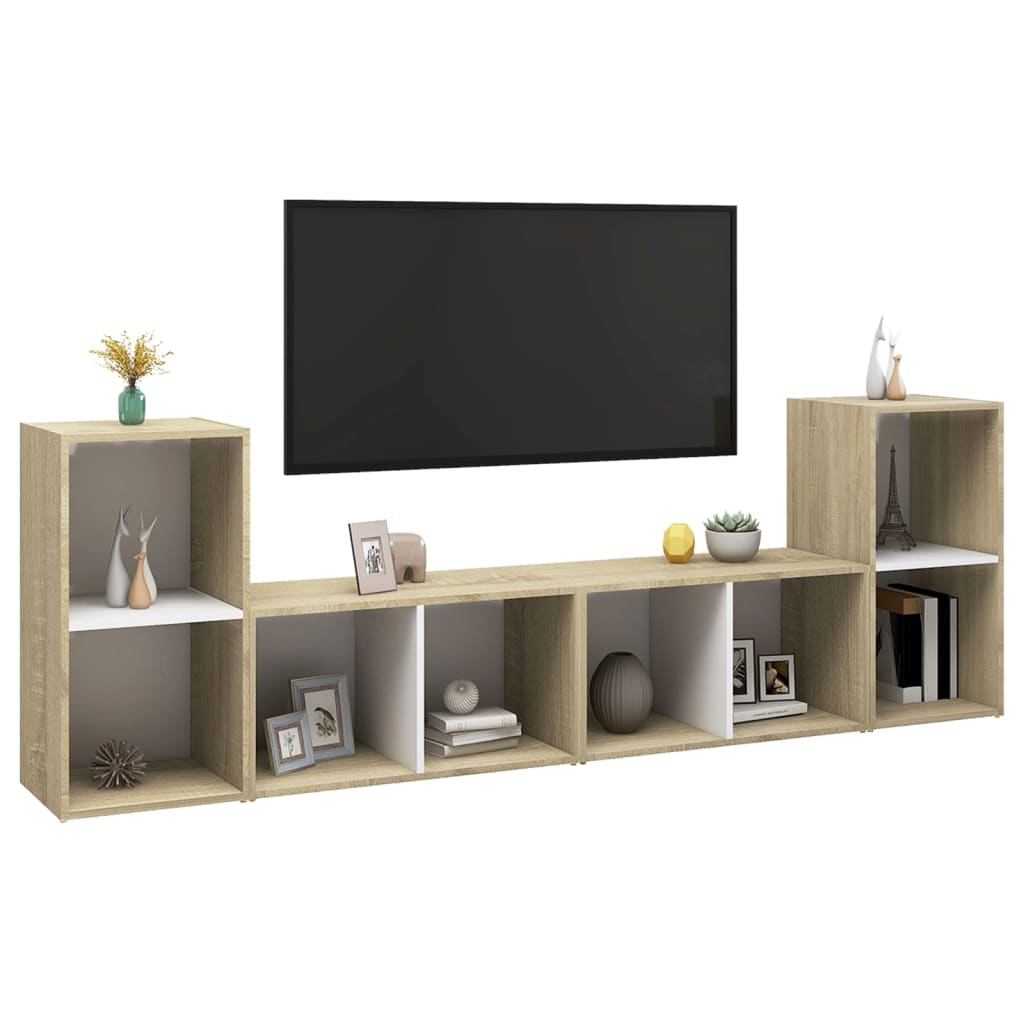 TV-tasot 4 kpl valkoinen/Sonoma-tammi 72x35x36,5 cm lastulevy - Sisustajankoti.fi