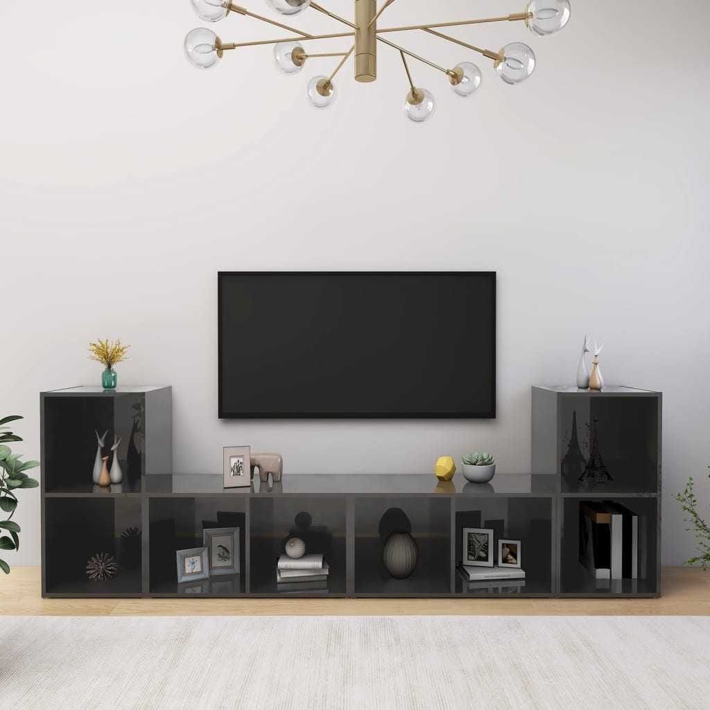 TV-tasot 4 kpl korkeakiilto harmaa 72x35x36,5 cm lastulevy - Sisustajankoti.fi