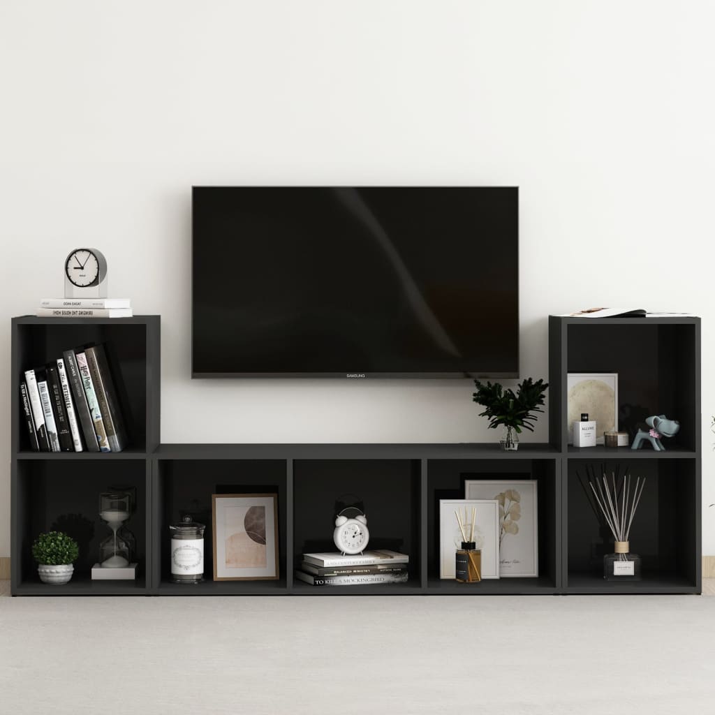 3-osainen TV-kaappisarja korkeakiilto musta lastulevy - Sisustajankoti.fi