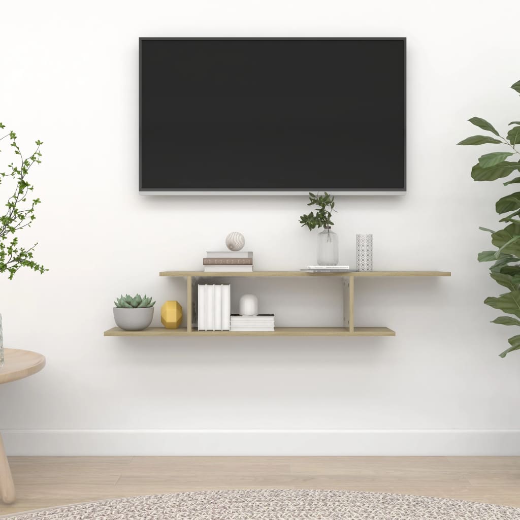 Seinäkiinnitettävä TV-hylly Sonoma-tammi 125x18x23 cm levy - Sisustajankoti.fi