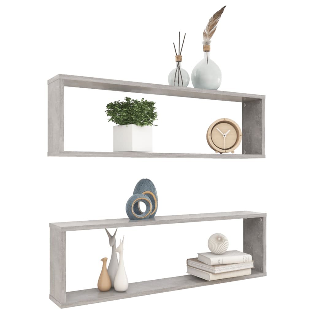 Kuutioseinähyllyt 2 kpl betoninharmaa 100x15x30 cm lastulevy - Sisustajankoti.fi