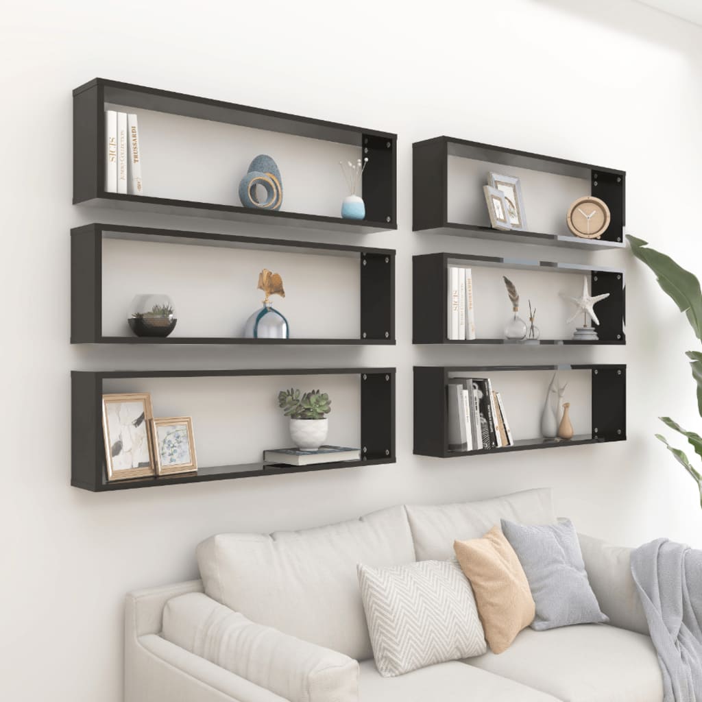 Kuutioseinähyllyt 6 kpl korkeak. musta 100x15x30 cm lastulevy - Sisustajankoti.fi