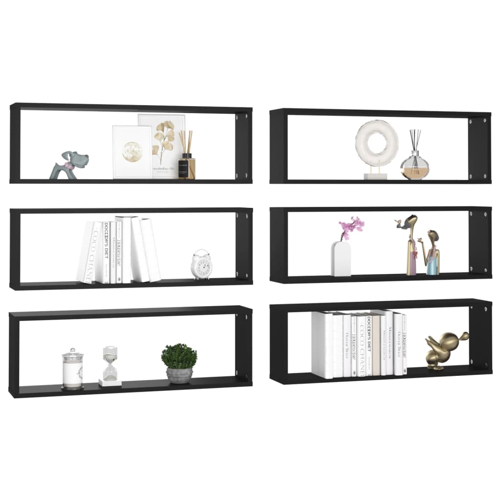 Kuutioseinähyllyt 6 kpl musta 80x15x26,5 cm lastulevy - Sisustajankoti.fi