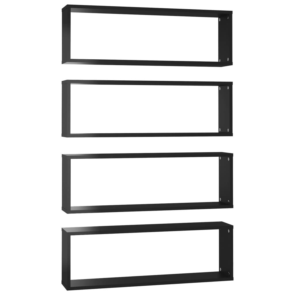 Kuutioseinähyllyt 4 kpl korkeak. musta 80x15x26,5 cm lastulevy - Sisustajankoti.fi