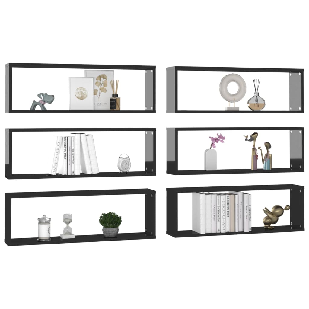 Kuutioseinähyllyt 6 kpl korkeak. musta 80x15x26,5 cm lastulevy - Sisustajankoti.fi
