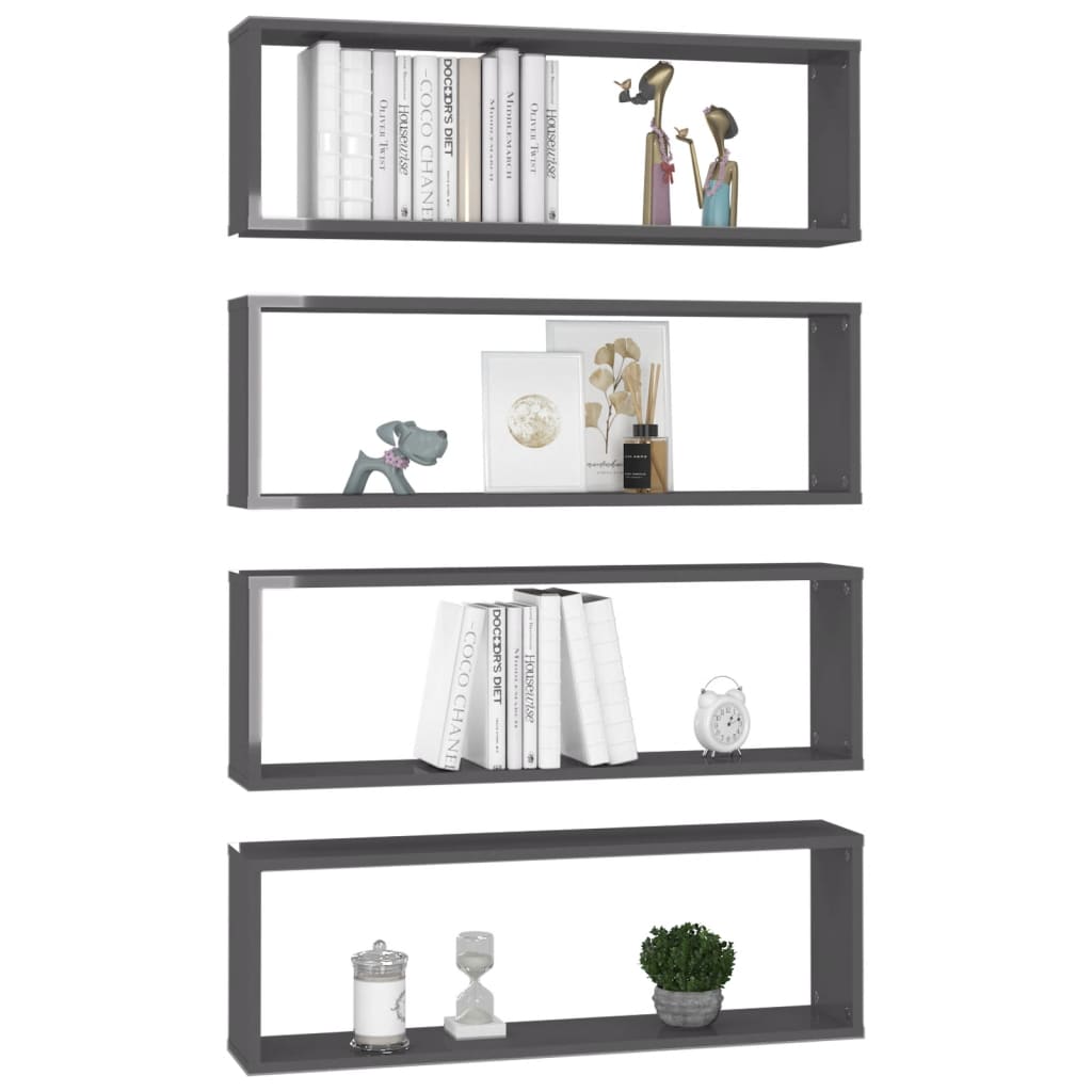 Kuutioseinähyllyt 4 kpl korkeak. harmaa 80x15x26,5 cm lastulevy - Sisustajankoti.fi