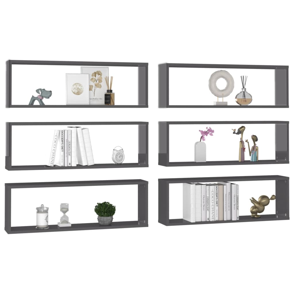Kuutioseinähyllyt 6 kpl korkeak. harmaa 80x15x26,5 cm lastulevy - Sisustajankoti.fi