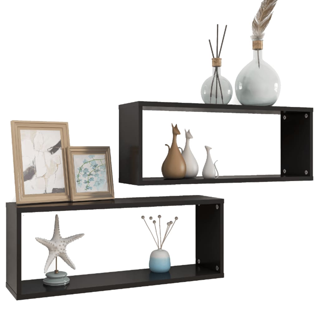 Kuutioseinähyllyt 2 kpl musta 60x15x23 cm lastulevy - Sisustajankoti.fi