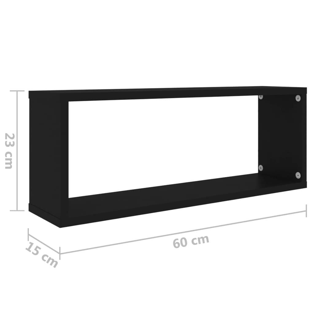Kuutioseinähyllyt 2 kpl musta 60x15x23 cm lastulevy - Sisustajankoti.fi