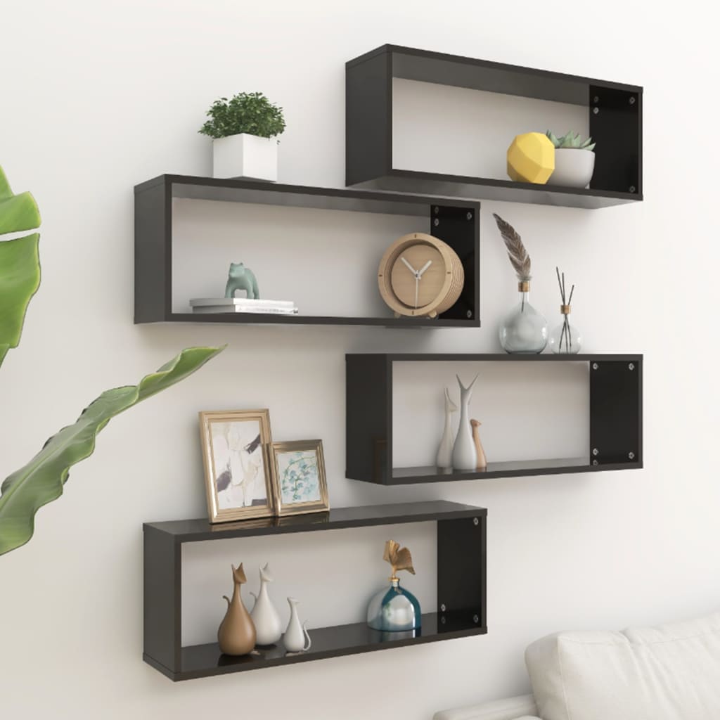 Kuutioseinähyllyt 4 kpl musta 60x15x23 cm lastulevy - Sisustajankoti.fi