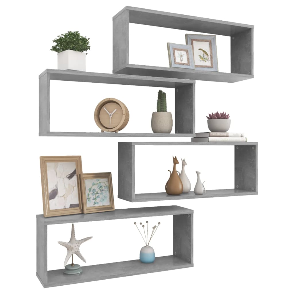 Kuutioseinähyllyt 4 kpl betoninharmaa 60x15x23 cm lastulevy - Sisustajankoti.fi
