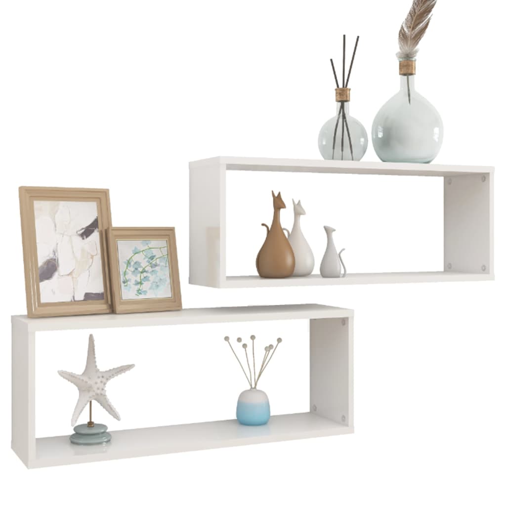 Kuutioseinähyllyt 2 kpl korkeak. valk. 60x15x23 cm lastulevy - Sisustajankoti.fi