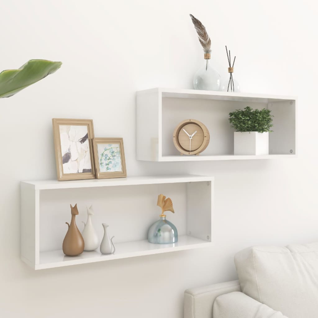 Kuutioseinähyllyt 2 kpl korkeak. valk. 60x15x23 cm lastulevy - Sisustajankoti.fi