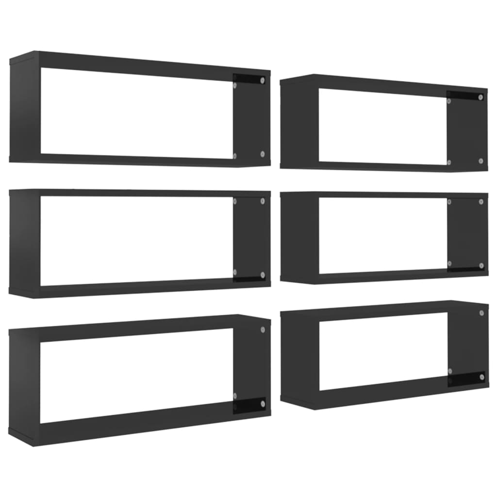 Kuutioseinähyllyt 6 kpl korkeak. musta 60x15x23 cm lastulevy - Sisustajankoti.fi