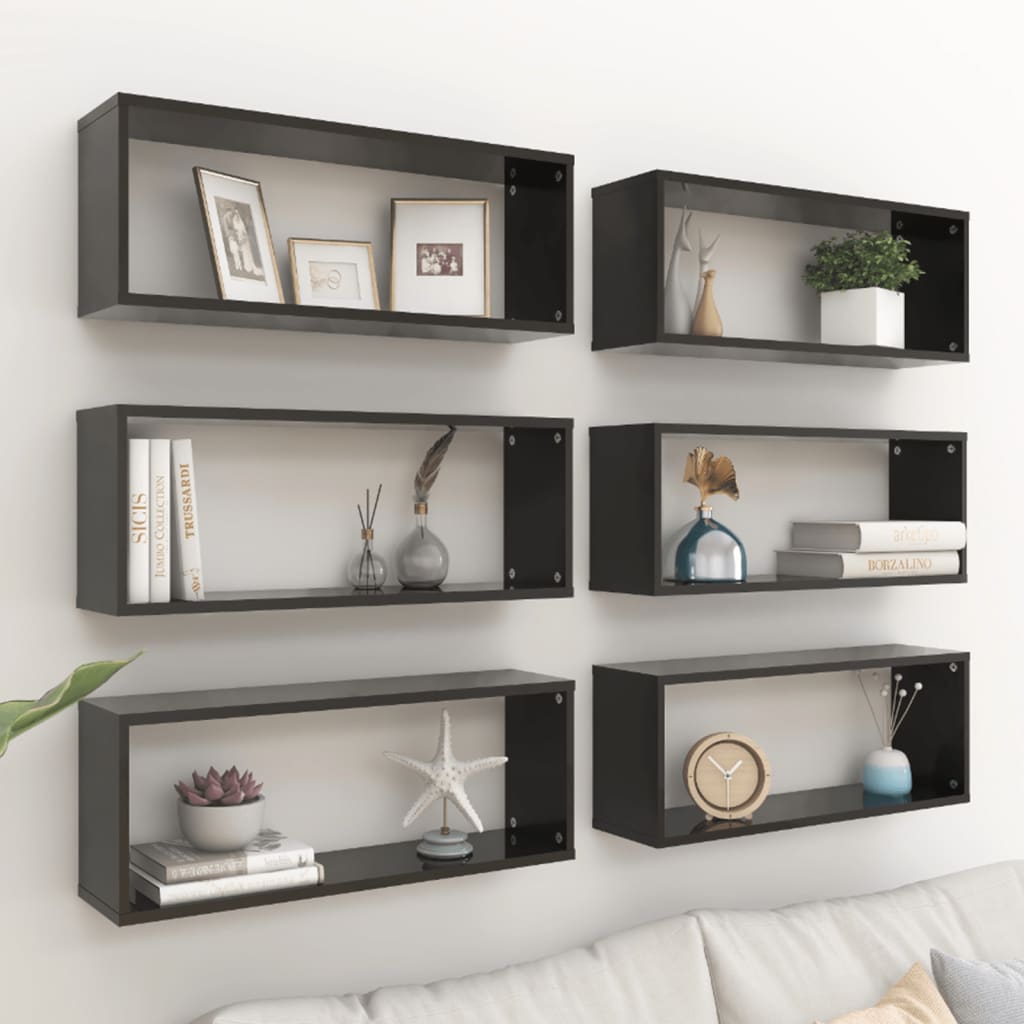 Kuutioseinähyllyt 6 kpl korkeak. musta 60x15x23 cm lastulevy - Sisustajankoti.fi