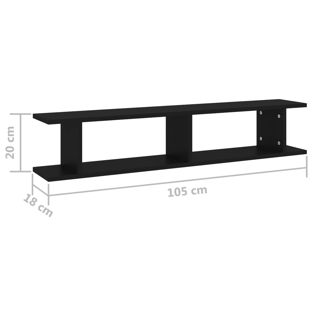 Seinähyllyt 2 kpl musta 105x18x20 cm - Sisustajankoti.fi