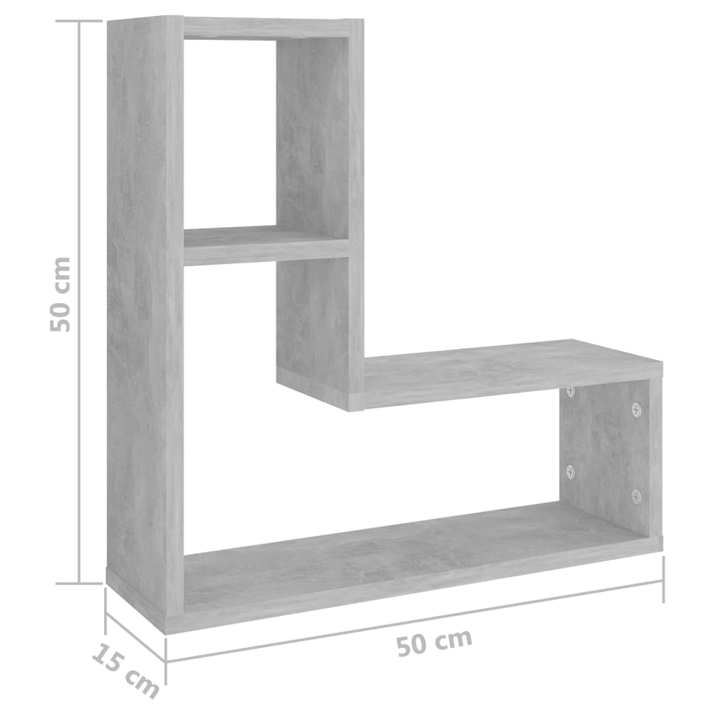Seinähyllyt 2 kpl betoninharmaa 50x15x50 cm lastulevy - Sisustajankoti.fi
