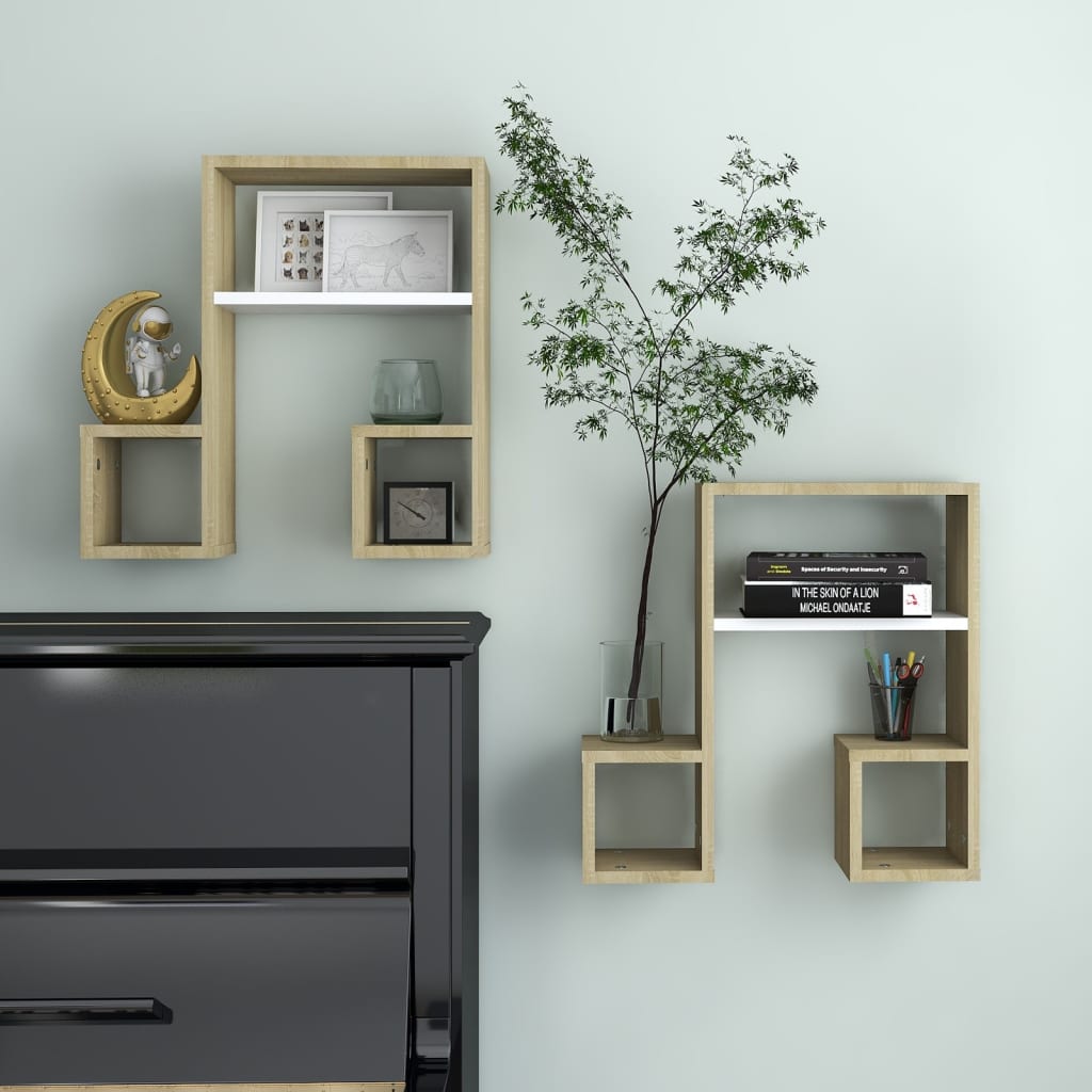 Seinähyllyt 2 kpl valk. ja Sonoma-tammi 50x15x50 cm lastulevy - Sisustajankoti.fi