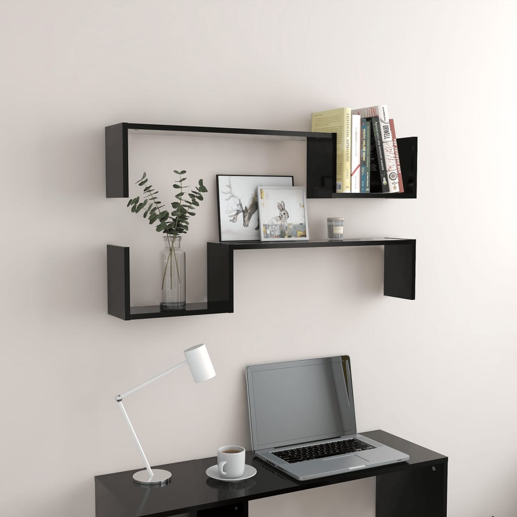 Seinähyllyt 2 kpl musta 100x15x20 cm lastulevy - Sisustajankoti.fi