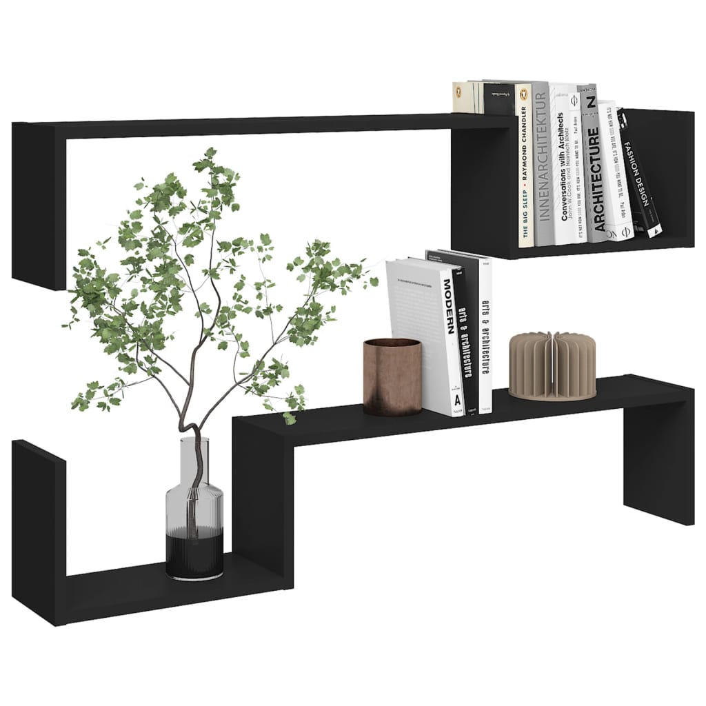 Seinähyllyt 2 kpl musta 100x15x20 cm lastulevy - Sisustajankoti.fi