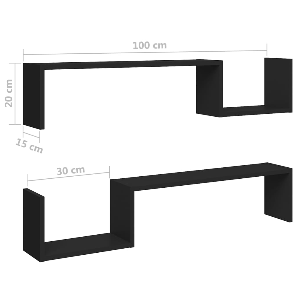 Seinähyllyt 2 kpl musta 100x15x20 cm lastulevy - Sisustajankoti.fi
