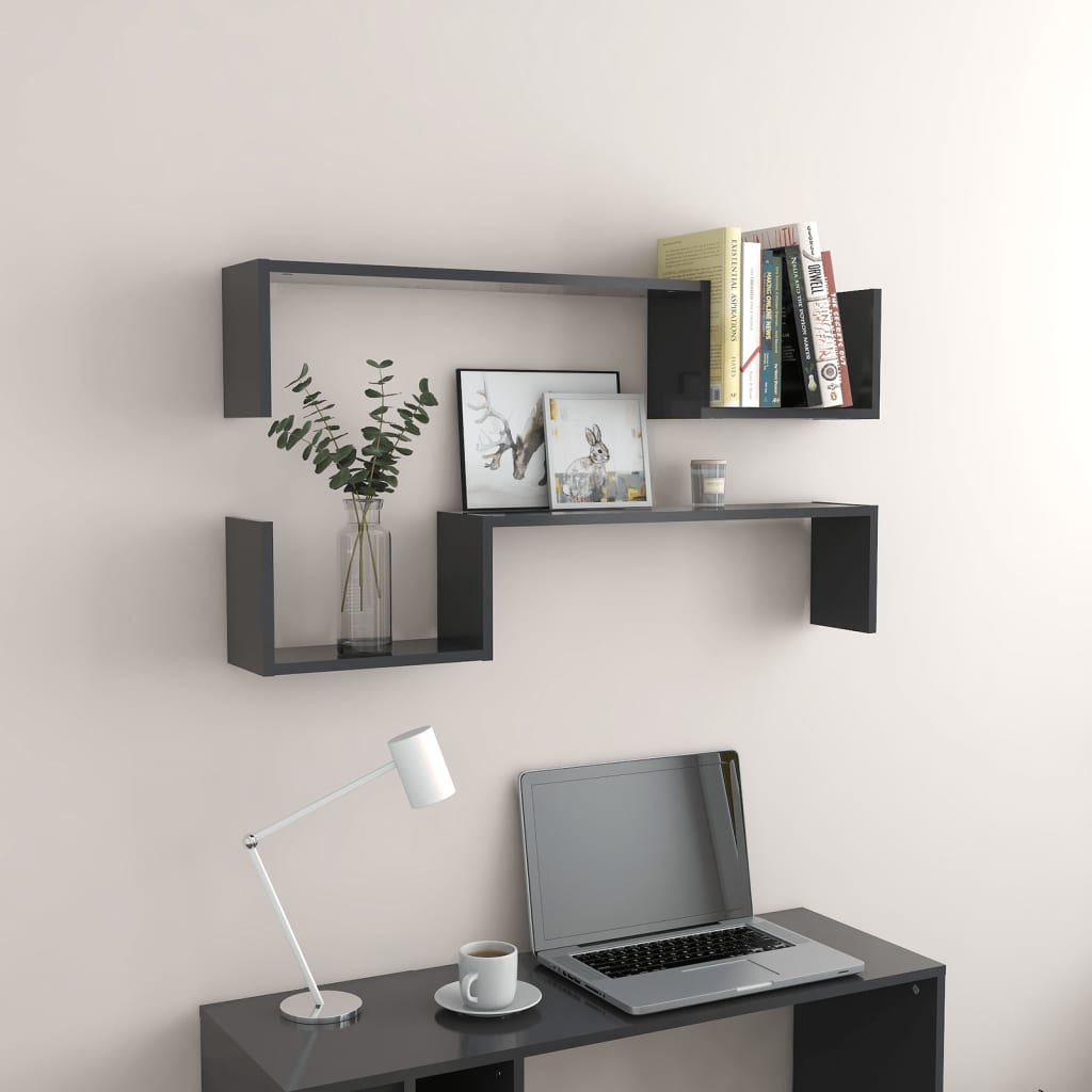 Seinähyllyt 2 kpl harmaa 100x15x20 cm lastulevy - Sisustajankoti.fi