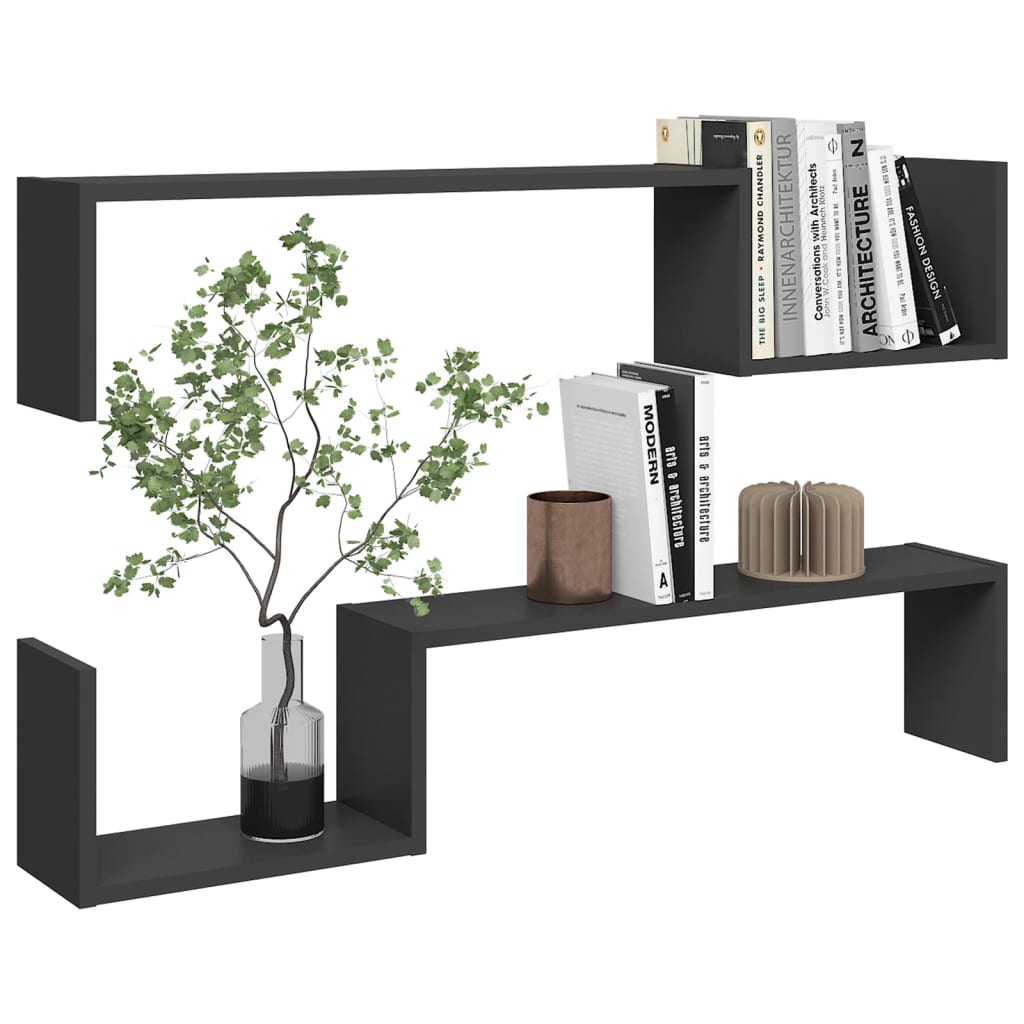 Seinähyllyt 2 kpl harmaa 100x15x20 cm lastulevy - Sisustajankoti.fi