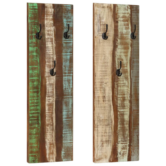 Seinäkiinnitteiset naulakot 2 kpl 36x3x110cm täysi kierrätyspuu - Sisustajankoti.fi