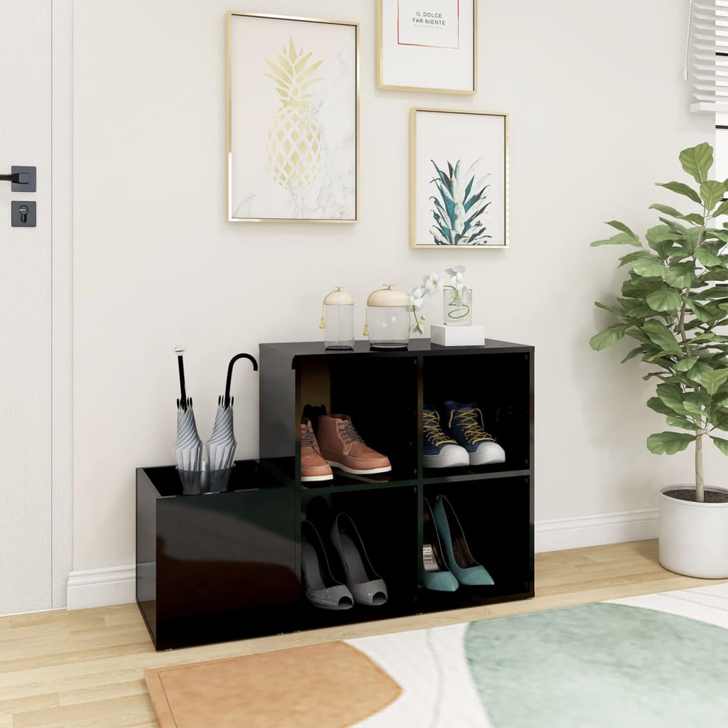 Eteisen kenkäkaappi korkeakiilto musta 105x35,5x70 cm lastulevy - Sisustajankoti.fi