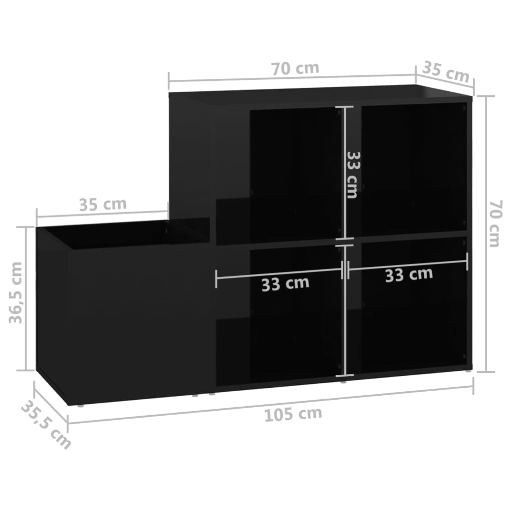 Eteisen kenkäkaappi korkeakiilto musta 105x35,5x70 cm lastulevy - Sisustajankoti.fi