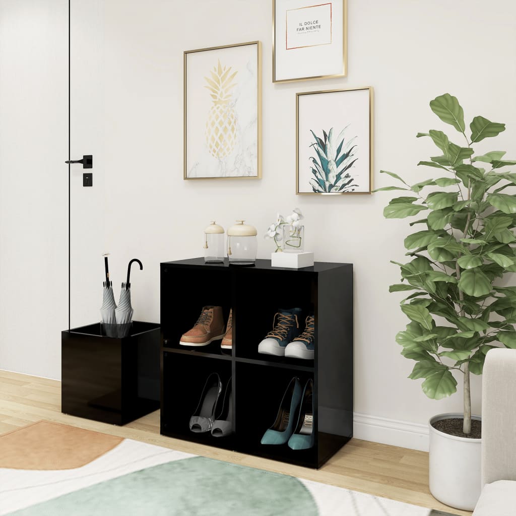 Eteisen kenkäkaappi korkeakiilto musta 105x35,5x70 cm lastulevy - Sisustajankoti.fi