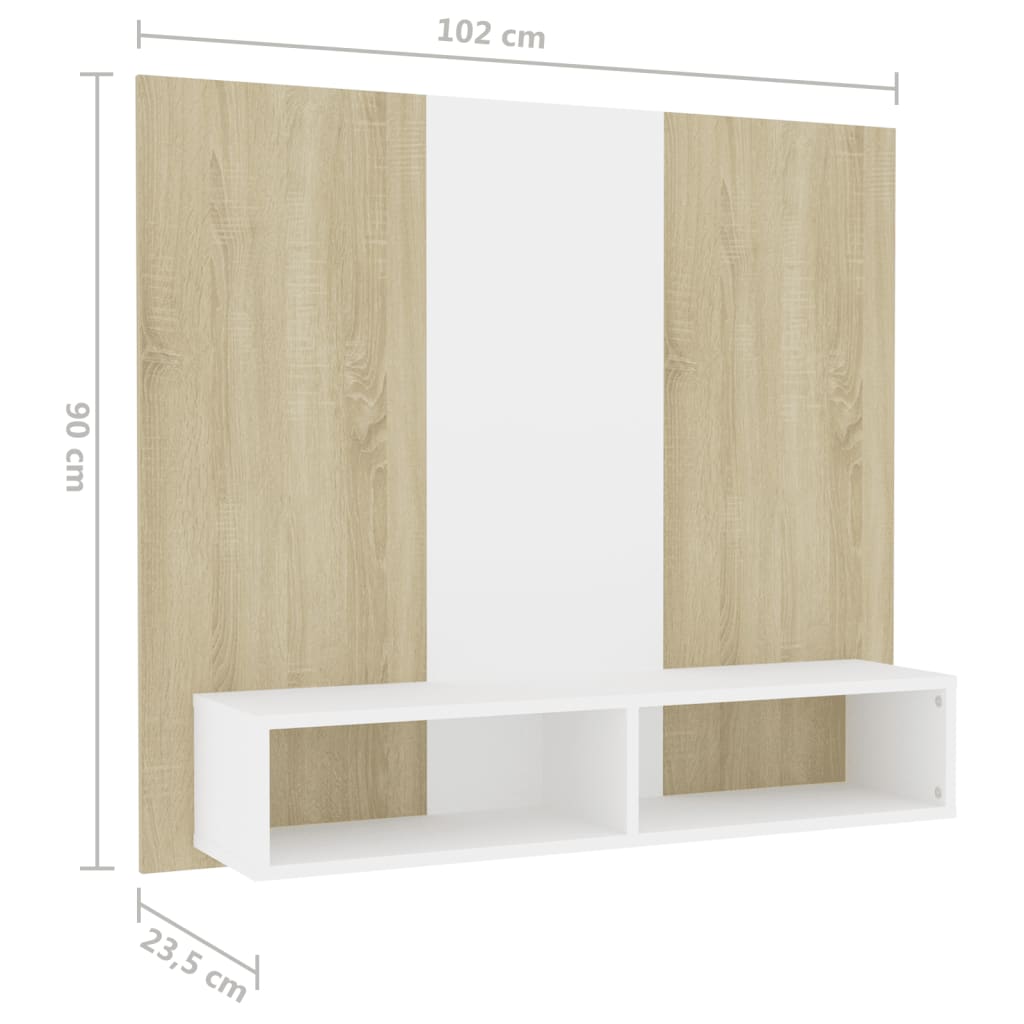 TV-taso seinälle valk. ja Sonoma-tammi 102x23,5x90 cm lastulevy - Sisustajankoti.fi